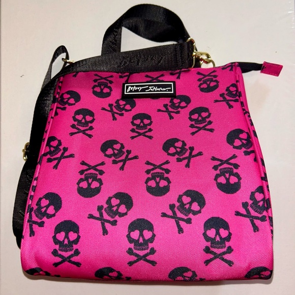 NWOT Betsey Johnson Pink Skull and Crossbones Print Women's Lunch Tote - Picture 7 of 7